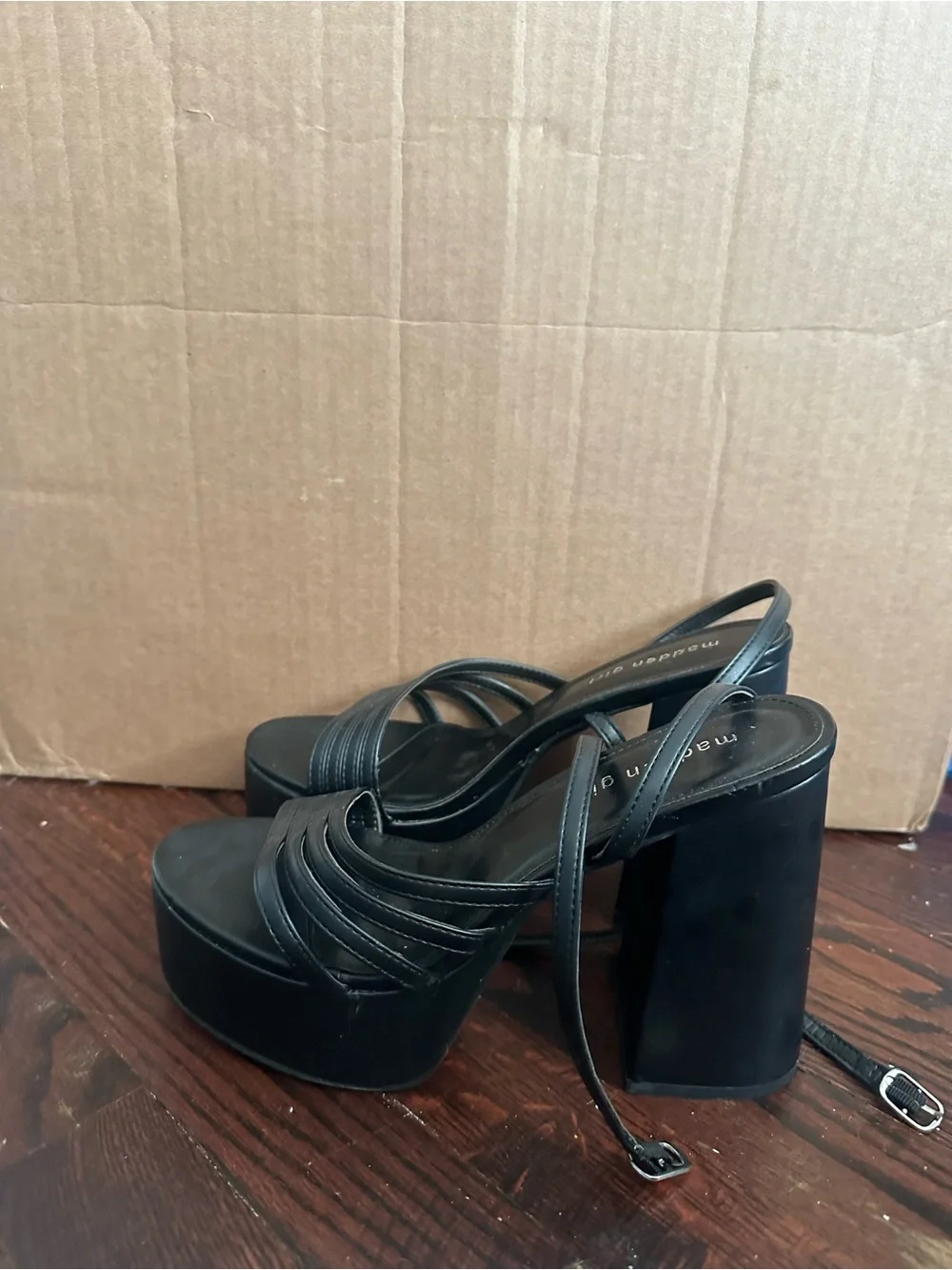 Steve Madden Black Strappy Platform Block Heel Sandals